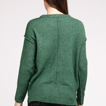 Melange Hi-Low Hem Round Neck Sweater