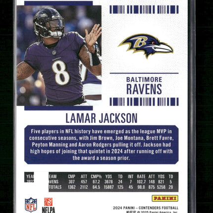 Lamar Jackson 2024 Panini Contenders #7 Divisional Ticket #/149