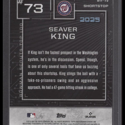 Seaver King 2025 Bowman #BTP-73 Bowman Scouts Top 100 Gold Refractor #/50