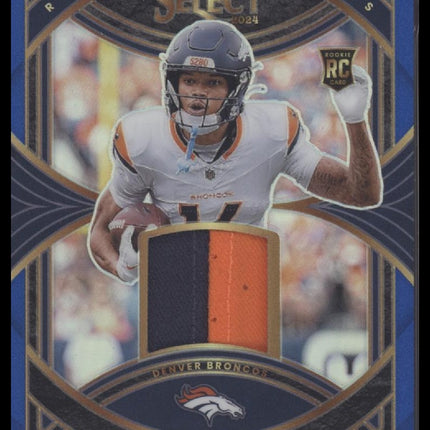 Troy Franklin 2024 Panini Select #RS-TFN Rookie Swatches Blue Prizm #/35