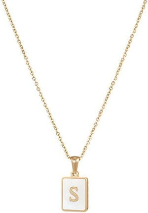White/Gold Initial Rectangle Necklace