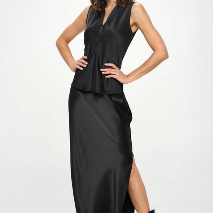 Silky Satin V Neck Sleeveless Top