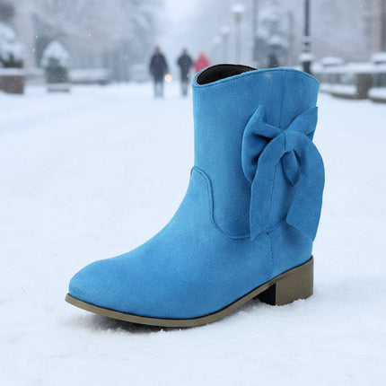 Women’s Low Heel Suede Bow Boots | Large Size Casual Winter Ankle Boots