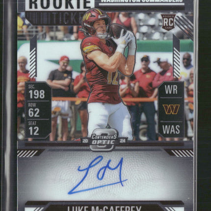 2024 Contenders Optic Luke McCaffrey Rookie Ticket Auto RC Silver Prizm #121
