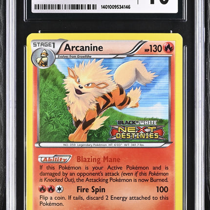 Arcanine 2012 Next Destinies #12/99 CGC 10