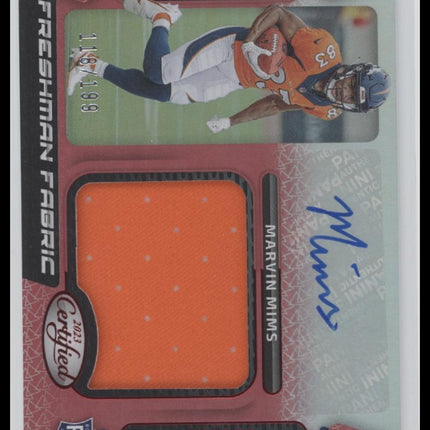 Marvin Mims 2023 Panini Certified #FFMS-14 Freshm Fabric Signatures Red #/199