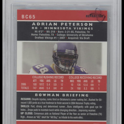Adrian Peterson 2007 Bowman Chrome Refractors #65 BGS 9.5
