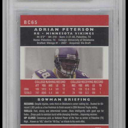 Adrian Peterson 2007 Bowman Chrome #BC65 BGS 9.5