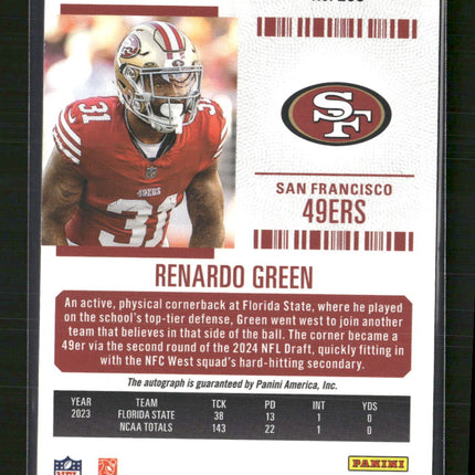 Renardo Green 2024 Panini Contenders #208 Rookie Ticket Blue Auto
