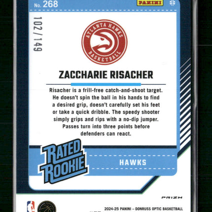 Zaccharie Risacher 2024-25 Donruss Optic #268 Red Seismic #/149