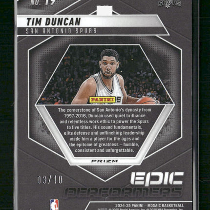 Tim Duncan 2024-25 Panini Mosaic #19 Epic Performers Mosaic Pink #/10