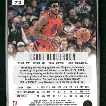 Scoot Henderson 2023-24 Panini Prizm Deca #213 Prizms Red #/199