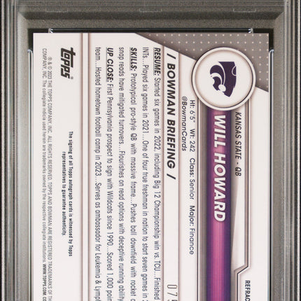 Will Howard 2023 Bowman University Chrome #93 Autograph-Refractor PSA 9