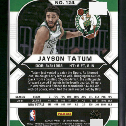 Jayson Tatum 2020-21 Panini Obsidian #124 Electric Etch Green Flood