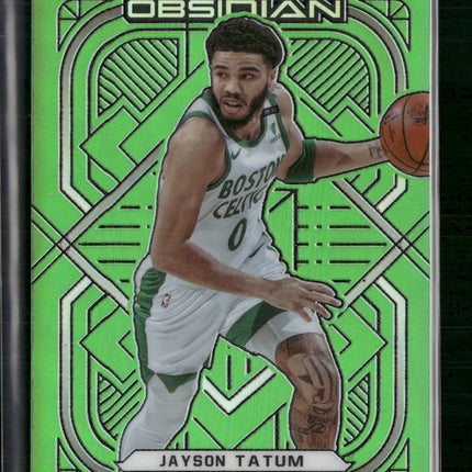 Jayson Tatum 2020-21 Panini Obsidian #124 Electric Etch Green Flood