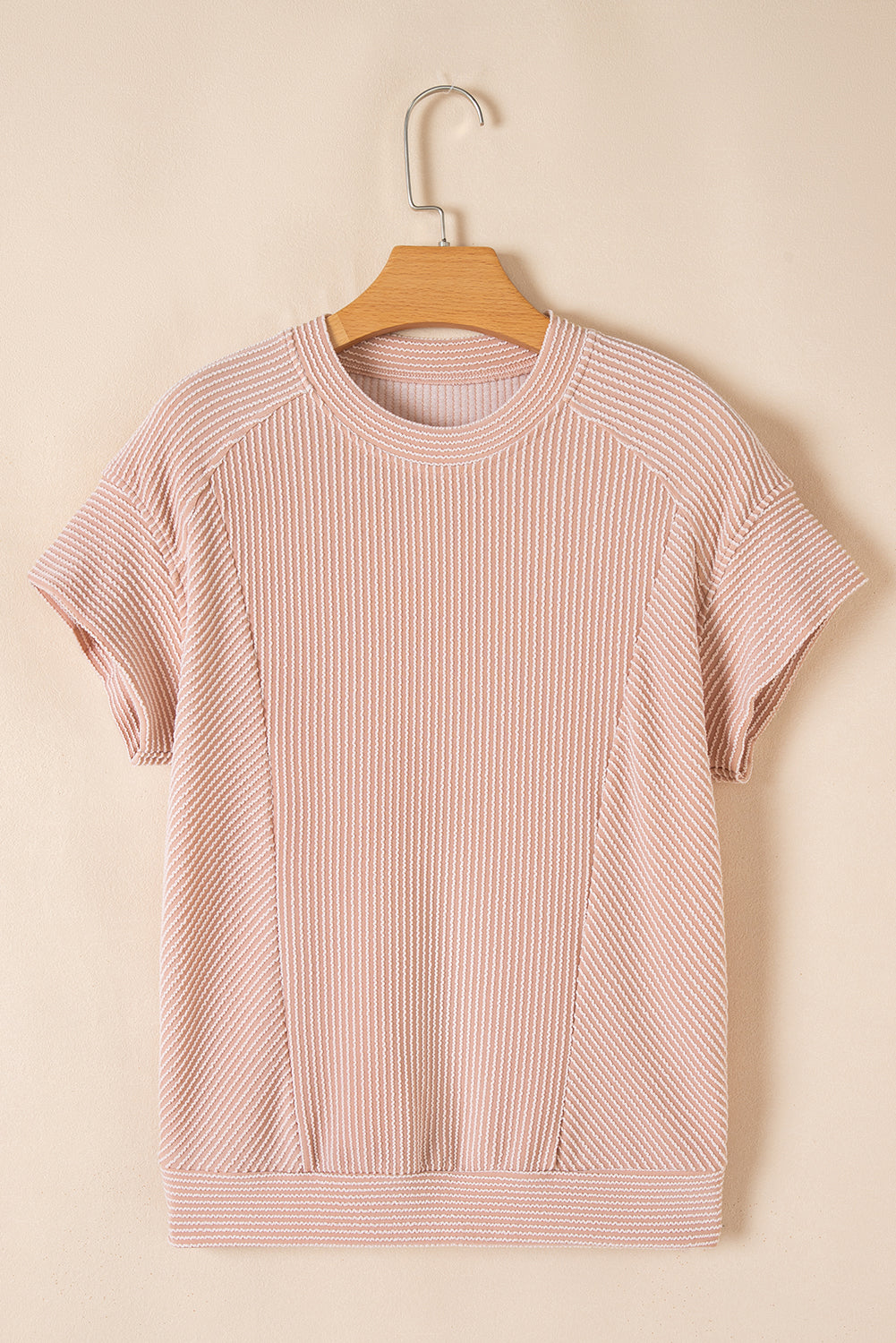 Luxury Solid Corded Short Sleeve T Shirt And Wide Leg Pants Set