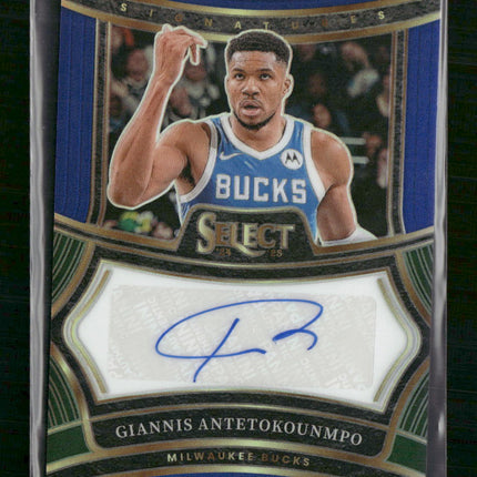 Giannis Antetokounmpo 2024-25 Panini Select #SIG-GIA Signatures Blue Prizms #/49