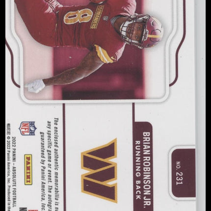 Brian Robinson Jr. 2022 Panini Absolute Rookie Premiere Materials Autos #/399