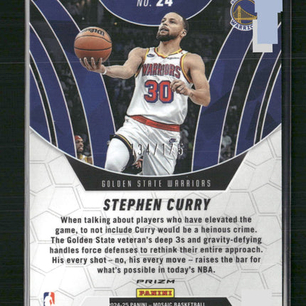 Stephen Curry 2024-25 Panini Mosaic #24 Elevate Mosaic Purple Fluorescent #/175