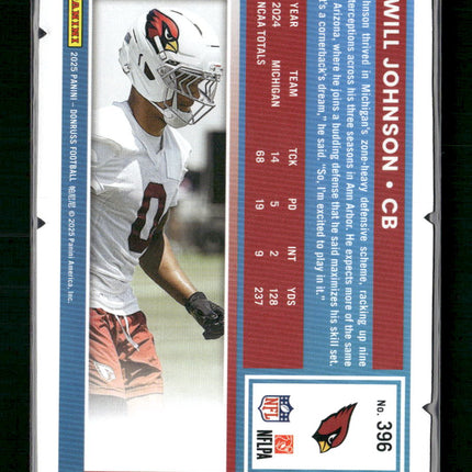2025 Donruss Press Proof #396 Will Johnson Rated Rookie Gold Die Cut #/25