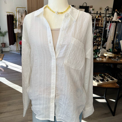 Ivory Crinkle Button Down Shirt