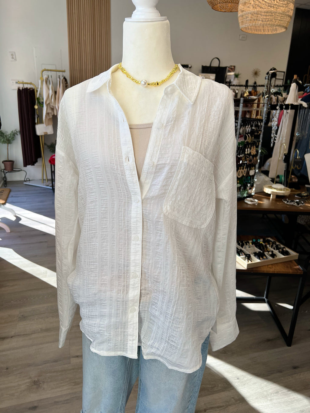 Ivory Crinkle Button Down Shirt