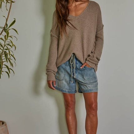 Knit Sweater V-Neck Long Sleeve Top