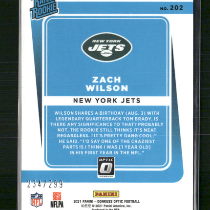 Zach Wilson 2021 Donruss Optic #202 Aqua #/299
