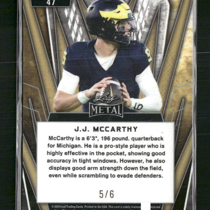 2024 Leaf Metal J.J. McCarthy #47 Purple Ice #/6
