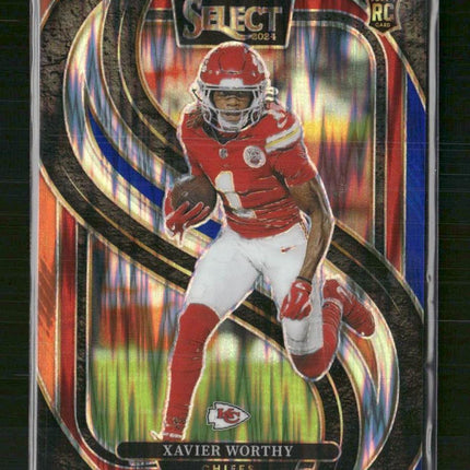 Xavier Worthy 2024 Panini Select #119 Blue & Orange Prizm Shock #/35