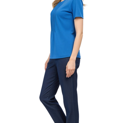 Women's Short Sleeve Cotton Knit T-shirt in Pintuck Style