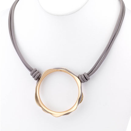 Hammered ring  on leather necklace