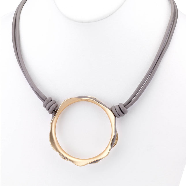 Hammered ring  on leather necklace