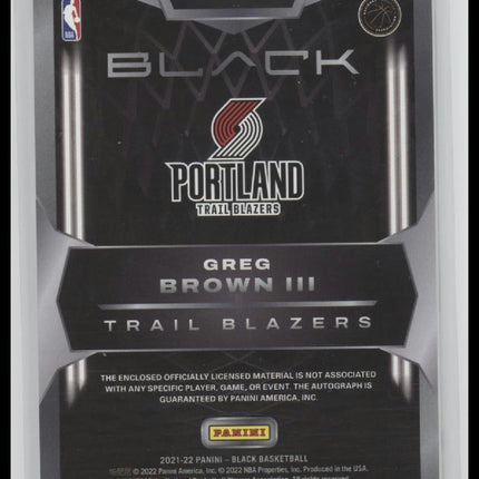 2021-22 Panini Black Rookie Memorabilia Auto Greg Brown III #/5 Auto #RMA-GB