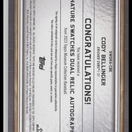 2023 Topps Museum Collection #SWDRA-CBE Autographs Gold Cody Bellinger #/25 Auto