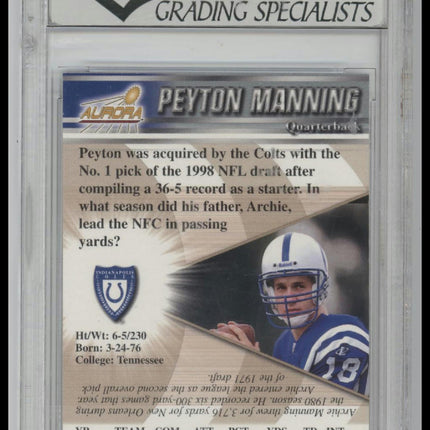 1998 Aurora Peyton Manning Rookie #71 Advanced #9