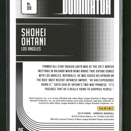 2018 Donruss Dominators Crystal Shohei Ohtani #D9