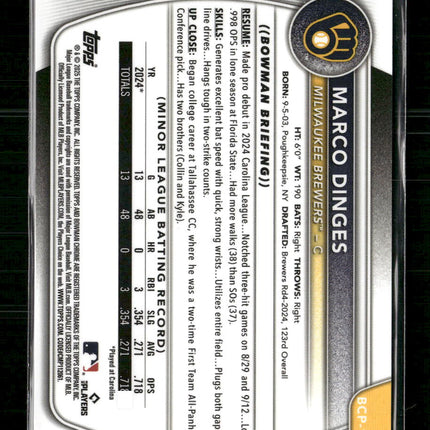 2025 Bowman Chrome Prospects Gold Marco Dinges #/50 #BCP-183