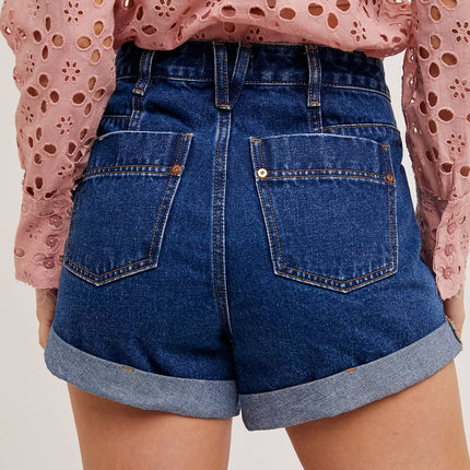 High Waisted Rolled Hem Denim Shorts-SALE PRICE