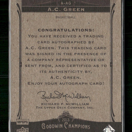 2013 Upper Deck Goodwin Champions Autographs A.C. Green Auto #A-AG