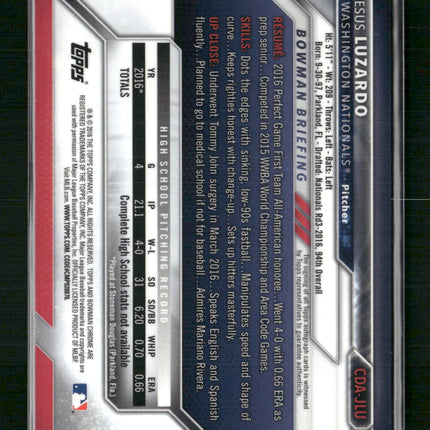 Jesus Luzardo 2016 #CDA-JLU Bowman Draft  Auto