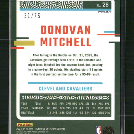Donovan Mitchell 2023-24 #26 Donruss Optic Red Glitter #/75