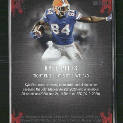 Kyle Pitts 2021 Wild Card Matte Black Red Hot Rookies Auto Red #/25 #MBC-11