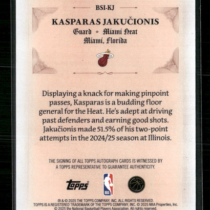 Kasparas Jakučionis 2025-26 #BSI-KJ Topps Signed and Sealed Auto