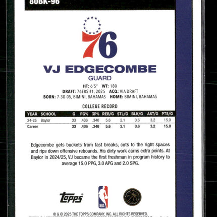 VJ Edgecombe 2025-26 #80BK-96 Topps 1980-81 Topps Basketball