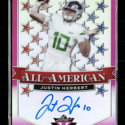 Justin Herbert 2020 #AA-JH2 Leaf Valiant All-American Autographs Pink #/15