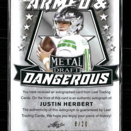 Justin Herbert 2020 #AD-JH2 Leaf Metal Armed & Dangerous Auto Wave Blue #/20