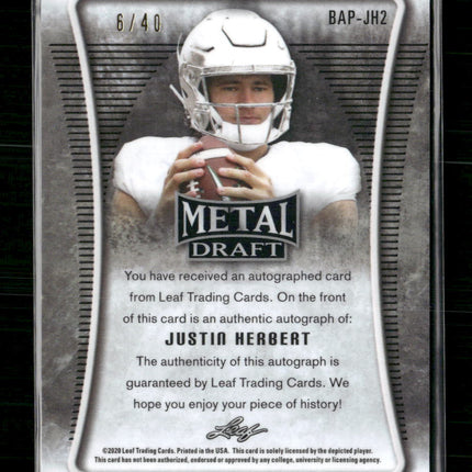 Justin Herbert 2020 #BAP-JH2 Leaf Metal Draft Auto Silver #/40