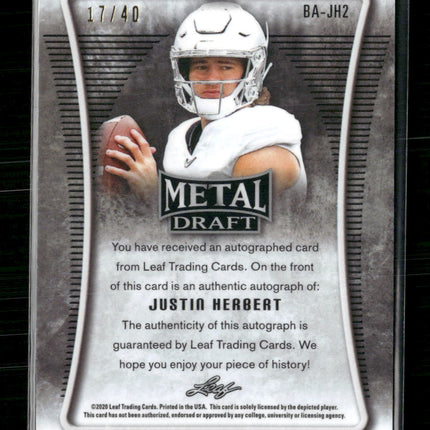 Justin Herbert 2020 #BA-JH2 Leaf Metal Draft Crystal Silver Auto #/40