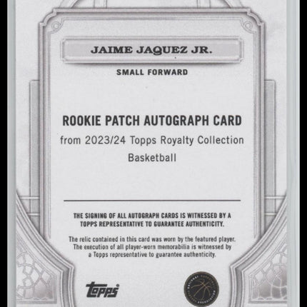 2023/24 Topps Royalty Rookie Patch Auto #/99 Jaime Jaquez Jr. Auto #118